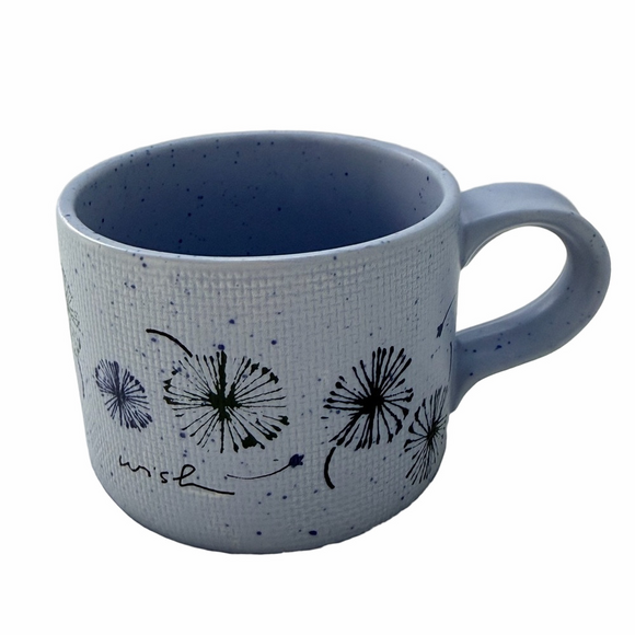 Anthropologie Wish 14oz Blue Coffee Mug Textured Dandelions Floral Stonewear - Picture 5 of 9
